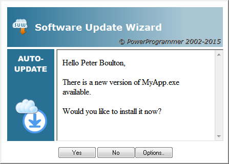 A message box advising the user of the update